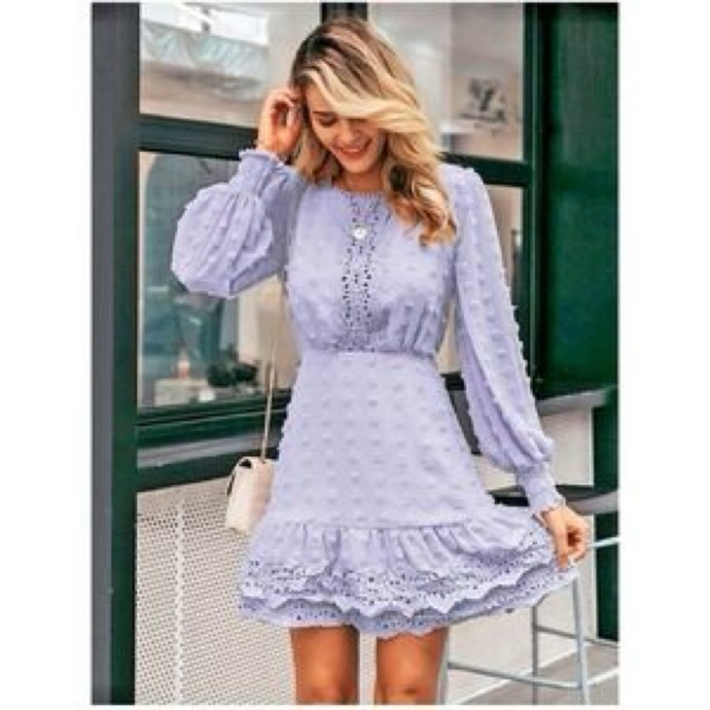 SIMPLEE SWISS DOT RUFFLE MINI DRESS LAVENDER SZ LG